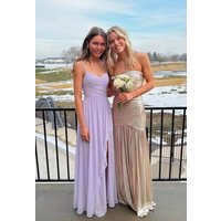 Pleated Chiffon V Neck Bridesmaid Dresses for Women Long Spaghetti Straps Wedding Guest Dress with Ruffled Slit Party Dresses