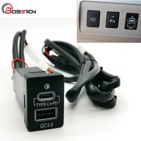 Blue LED QC3.0 USB Car Dual Charger Type C PD Phone Charge Interface Socket Cable Accessories Fit for Toyota 12V/24V