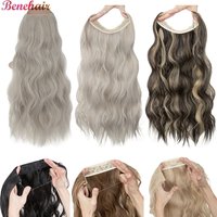 BENEHAIR Synthetische Haarverlängerung mit unsichtbarem Draht, verstellbar, lange Clip-in-Welle, lockiges, geheimes Haarteil für Frauen, Fischlinienhaar
