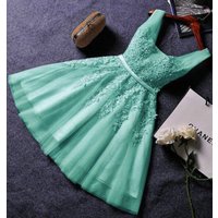 Mint Green Embroidery Lace-up Prom Dress V Neck Bridesmaid Dress Appliques Wedding Dress Cocktail Dress vestidos para mujer