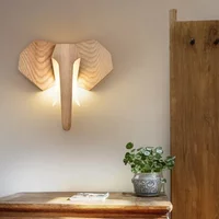 Retro Wooden Animal Head Wall Light For Living Room Bedroom Dining Room Kitchen Modern Bull Elephant Lighting Fixture Home Decor