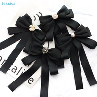 ♥Elegant Black Satin Bow Brooch - Crystal-Accented Bow Tie Pin, Versatile Collar Decoration for Blouses Dresses