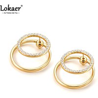 Lokaer Delicate Full Zircon Circle Stud Earrings For Women 18K Gold PVD Plated Stainless Steel Earrings Fashion Jewelry E26104