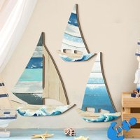 1 set of 2D blue ocean style sailboat wooden wall decoration, seaside vacation style farmhouse wall decoration, home decoration