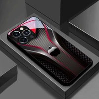 Red Carbon Fiber For Apple Pattern Glass Black Phone Case For iPhone 17 16 15 14 13 12 11 Pro Max 17 Air 7 8 Plus XR XS X Cover