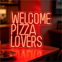 Willkommen Pizza-Liebhaber Neon-Schild USB LED-Licht für Pizzeria Restaurant Café Geschäft Öffnungs-Schild Wanddekoration Leuchtschild