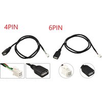 2Pcs Car USB Cable Adapter Extension Cable Adapter 4Pin 6Pin For Car Radio Stereo Auto Accessories Black