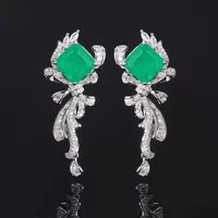 Square Emerald Paraiba Crystal Earrings Vintage Inspired Charms Tassels Dress Accessories for Women Jewelry Ribbon Shape Gift