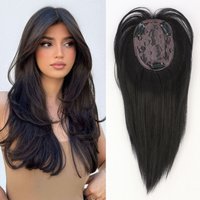 Synthetic 3 Clips In Topper Straight Hairpiece Black Brown Women Fake Hair Clip In Hair Extensions With Bangs Fake Hairpiere