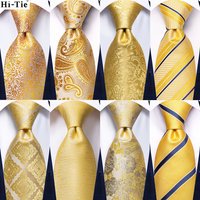 Elegent Tie for Men 2023 New Design Yellow Gold Paisley Fashion Brand Wedding Party Necktie Handky Cufflinks Wholesale Hi-Tie