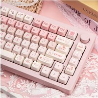 Pink Cute Cat Keycaps,128 Keys Custom Mao Profile Dye-Sublimation PBT Key Cap For Cherry Gateron MX Gaming Mechanical Keyboard