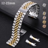 12/13/14/16/17/18/19/20/21/22mm Stainless Steel Watch Band for Rolex Curved End Flat Metal Bracelet Folding Buckle Wrist Strap