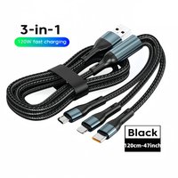 120W 3-in-1 USB Type-C Super Fast Charge Cable 6A High-Speed Charging & Data Cord Bulletproof Fiber Braid Alloy Connector