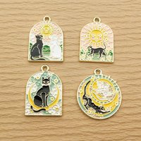 10pcs Sun Moon Cat Charm for Jewelry Making Enamel Necklace Bracelet Earring Pendant Diy Accessories Alloy Metal Gold Plated