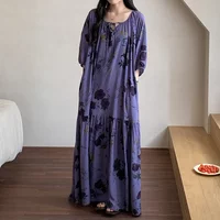 Purple Long Dress Women Loose Nightgown Summer Spring Loungewear Cotton Print Nightdress Female Sleepwear Casual Homewear