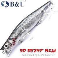 B&U 124mm Minnow Hard Lure Seabass Floating Wobbler Hard Bait Jerk Fishing Lure Weight Transfer Long Casting Hooks