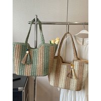 Summer 2025 Fashionable Large Capacity Woven Tote Bag Trendy Design Ladies Single Shoulder Bag Vacation Style Soft Handle Pol...