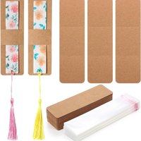 Set of 50 Bookmarks Blank Display Cards Kraft Bookmarks Sleeves Transparent Self Adhesive Bag Jewelry for Women Men