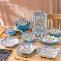 Ceramic Tableware Set Rice Bowl Creative Cutlery Cup Soup Plate Noodle Handle Bowl Sauce Dish Salad Fruit Vegetables Plate