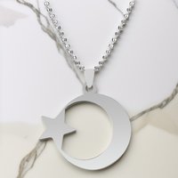Men's Women's Spirit Stainless Steel Crescent Star Necklace Islamic Muslim Amulet Pendant Turkish Religious Jewelry Accessories