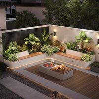HTT Outdoor Courtyard Stainless Steel Flower Box Seat Bench Combination Outdoor Flower Bed Landscaping