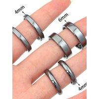 6pcs/lot Natural Hematite Stone Rings 16-21mm Flat Round Black Hematite Ring For Women Men Gift Wedding Jewelry Accessories