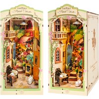 Robotime DIY Miniature House Kit Floral Corner with LED Lights Book Nook Kits 3D Wooden Puzzle Book Gifts for Adults