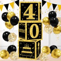 Black Gold Birthday Number Paper Box Happy 18 30 40 50 60 Year Old Birthday Party Decorations Adult Anniversary Party Supplies