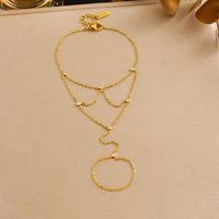 Stainless Steel Minimalist Zircon Thin Chain Connected Finger Ring Bracelet For Women Fashion New Jewelry Gift Party Holiday