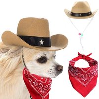 Pet Cowboy Costume Hat and Bandana Funny Dog Cat West Cowboy Hats Glasses Pet Halloween Birthday Party Cosplay Pet Accessories