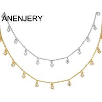 ANENJERY Trendy Pepper Star Pendant Tassel Choker Necklace for Women Shiny Zircon Gold Plated Necklace Jewely Accessories