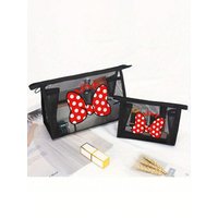 1pc Travel Black Bow Mesh Cosmetic Bag Zipper Makeup Bag For Women Wash Toiletry Bag Makeup Organizer Portable Storage Pouch