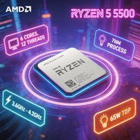 New AMD Ryzen 5 5500 R5 5500 6 Core 12 Thread 3.6GHz 4.2GHz AM4 65W Desktop Gaming CPU Processor
