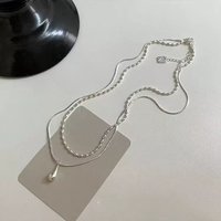 Real 925 Sterling Silver Double Layered Chain Water Drop Pendant Choker Necklace For Women Fine Jewelry Advanced Accessories