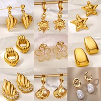 Fashion Multi-style Earrings For Women Gold Color Stainless Steel Flower Stars Shell Earring Wedding Aesthetic Jewelry Gift