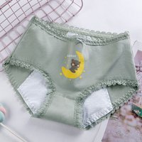 2Pcs Cotton Menstrual Underwear for Women Leakproof Period Panties High Waisted Soft Absorbent Briefs with Cute Cartoon Pattern