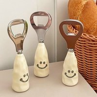 Smiley Face Bottle Opener Stainless Steel Standing Beer Cap Opener Novelty Bar Tool with Handle for Kitchen Home Pub Gift