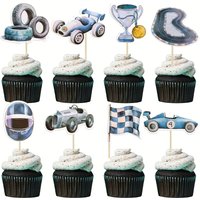 8pcs racing themed cupcake decoration, suitable for baby showers or birthday parties, blue design