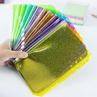 New A5/A6 Zipper Pockets 6 Colors Glitter Pocket Sleeves 12 Pack Plastic Sheet Protectors for 6 Ring A5/A6 Binders