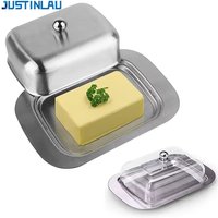 JUSTINLAU Stainless Steel Butter Box Butter Box Solid Cheese Storage Box with Lid Western-style Butter Cheese Bread Plate