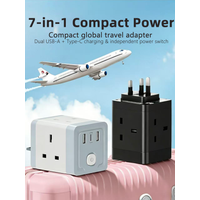 7 IN 1 UK Plug Extension Socket Cube Adapter 4 Sockets USB A Type C Fast Charger Safety Portable Travel Wall Charger Power
