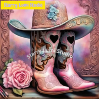 Cowboy Boots and Hat 5D DIY Diamond Painting Cross Stitch Art Mosaic Full Round Embroidery Home Decor Wall Art Adult Gift