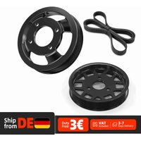 BEVINSEE Billet Kühlmittelpumpen-Riemenscheibe + Lenkpumpen-Riemenscheibe + Riemen für BMW E39 E46 E83 X3 X5 E53 – M52TU M54 Motor Riemenscheiben-Kit Ersetzt 32421740858 11511436590