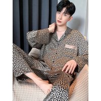 DAIMELU Spring and summer men's pajamas male ice silk long-sleeved loungewear set plus size sleepwear youth suit boy pyjamas