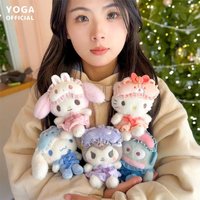 Cartoon Sanrio Keyring Hello Kitty Cinnamoroll Kuromi Melody Eye Mask Plush Pajamas Keychain Kawaii Couple Backpack Pendant Gift