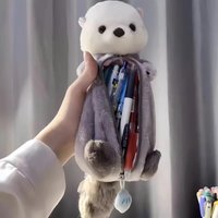 Cartoon Sea Otter Pencil Case Soft Plush Velvet Pouch Large Capacity School Stationery Bag