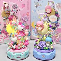 Sanrio Moonlight Society Hellokitty Little Twin Stars Music Box Building Blocks Blind Box Ornaments Toys Birthday Gifts