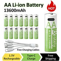 AA Rechargeable Battery 13600mAh Type-C Charge AA Li-ion Battery with Charging Cable Long Life for Home&Office Electric Device