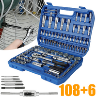 Ratschen-Steckschlüsselsatz 108-teilig mit Gewindebohrer und Gewindebohrerschlüssel, Autoreparatur-Werkzeugsatz, Ratschen-Drehmomentschlüssel-Kombi-Kit, Ratschenschlüssel, Schraubendreher-Bits,