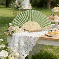 10 Sets/26 Sets/35 Sets/40 Sets of Fresh Green Folding Fans, Handheld Folding Fans for Women, with Green Bows, with Transparent Gauze Bags, Wedding Party Decorations Suitable for Bridal Gifts, Return